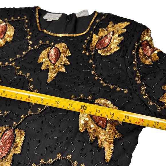 VTG 90s Stenay Beaded Top Sz.S Blak Gold Leaf Sequins Whimsigoth Fairy Formal - Picture 7 of 11